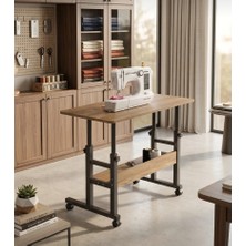 Homedora Ayarlanabilir Yükseklikli Tekerlekli Dikiş Makinesi Masası 80X40 cm – Alt Raflı