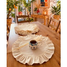 White Alamode Natural Ham Keten Fırfırlı Yuvarlak Amerikan Servisi 12'li Set 40X40CM