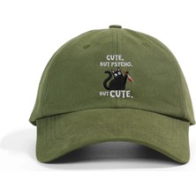 PataCute Cut But Psycho Cat Yeşil Soft Baseball Şapka