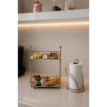 Edora Home 2’li Set Parlak Altın İki Katlı Dikdörtgen Sunumluk Kuğu Peçetelik Mutfak Seti