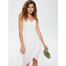 3638 Official Store Aurelie Nakışlı Kruvaze Midi Elbise S