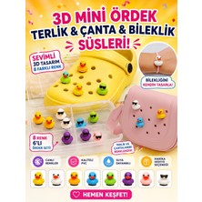 All Wear 6'lı Paket 3D Mini Ördek Terlik Süsü Seti – Delikli Terlik, Çanta ve Bileklik Aksesuarı (3 Normal + 3 Gözlüklü Ördek)