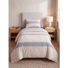 Maki Home Makiteks %100 Pamuklu Keten Görünümlü Lacivert Çizgili Modern 160X220 Tek Kişilik Nevresim Seti
