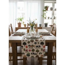 White Alamode Leke Tutmaz Nakış Efektli 40 x 140 cm Dijital Baskılı Doğa Esintili Minyatür Köy Desenli Runner