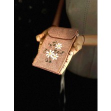 Ggart Handmade Meadov Nakış Işlemeli Keten Telefon Çantası, Telefon Kılıfı V39