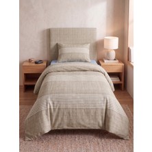 Maki Home Makiteks %100 Pamuklu Keten Görünümlü Bej Çizgili Modern 160X220 Tek Kişilik Nevresim Seti