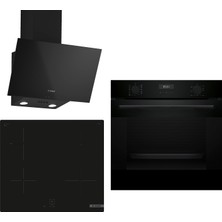 Bosch Indüksiyon Ocaklı Siyah 3 Lü Ankastre Set 644 ( HUA717BA0T - PUG61KAA5E - DWK63PJ60T )  - Buhar Destekli