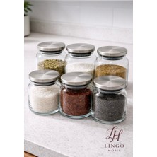 Lingo Home 6’lı 300ML. Metal Kapaklı Vakumlu Cam Baharatlık Takımı Paslanmaz - Etiketli Hediyeli