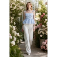 3638 Official Store 3 Boyutlu Gül Desenli Askılı Peplum Bluz S