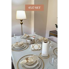 Edora Home 4’lü Set Parlak Altın 6'lı Supla Üçgen Peçetelik Dik Kağıt Havluluk Yuvarlak Ekmek Sepeti Mutfak Seti