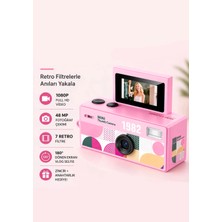 Aetcr Mini Dijital Fotoğraf Makinesi 1080P Full Hd 48 Mp Retro Tasarım Mini Charm Kamera Dönebilir Ekran