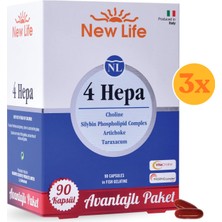 New Life 4 Hepa 90 Kapsül - 3 Adet (Toplam 270 Kapsül) - Silibin Fosfolipid - Kolin - Enginar Yaprağı ve Karahindiba Kök Ekstresi