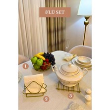 Edora Home 3’lü Set Mat Gold Üçgen Peçetelik Nihale Oval Köşeli Meyve Sepeti Mutfak Seti