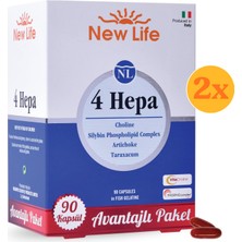 New Life 4 Hepa 90 Kapsül - 2 Adet (Toplam 180 Kapsül) - Silibin Fosfolipid - Kolin - Enginar Yaprağı ve Karahindiba Kök Ekstresi