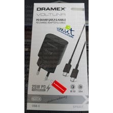 Dramex SPD25T 25W Pd 3.0 Hızlı Şarj Başlık + Kablo 25W Pd Hızlı Şarj Adaptörü + Type-C Kablo SPD25T 25W Pd 3.0 Hızlı Şarj Başlık + Kablo