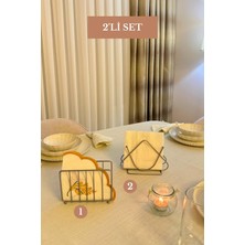 Edora Home 2’li Set Mat Gümüş Üçgen Peçetelik Kafes Peçetelik Mutfak Seti