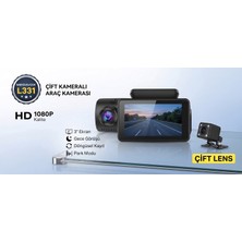 Megavox Türkçe Menü 3" Hd Ekran Çift Kameralı Araç Içi Kamera - Gece Görüşlü Park Modu G-Sensör Dvr