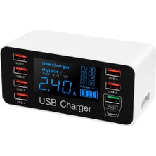 Powermaster PM-26057 8 Portlu LCD Ekranlı Akıllı USB ve Type-C Pd Şarj Istasyonu