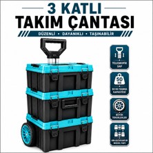 Badem10 30 Inç 3 Katlı Tekerlekli Takım Çantası Metal Kilitli Organizerli Büyük Boy Alet Edevat Sandığı Seti