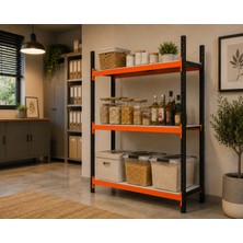 Rafburada 3 Katlı Tekli Midi Rack - Ekonomik Depo, Arşiv, Kiler Rafı  - Siyah-Turuncu-46x90 cm-150 cm