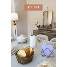 Edora Home 4’lü Set Mat Gold Üçgen Peçetelik Dik Kağıt Havluluk Ayraçlı Nihale Oval Köşeli Ekmek Sepeti Bej Mutfak Seti