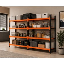 Rafburada 4 Katlı Duble Midi Rack - Ekonomik Depo,Arşiv, Kiler Rafı  - Siyah-Turuncu-35x120 cm-100 cm