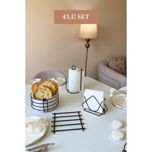 Edora Home 4’lü Set Siyah Üçgen Peçetelik Dik Kağıt Havluluk Ayraçlı Nihale Yuvarlak Ekmek Sepeti Mutfak Seti