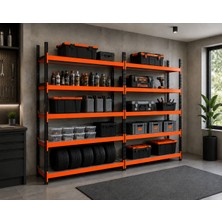 Rafburada 5 Katlı Duble Midi Rack - Ekonomik Depo,Arşiv, Kiler Rafı  - Siyah-Turuncu-35x150 cm-150 cm