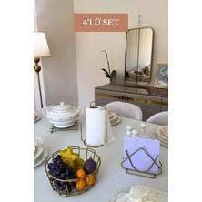 Edora Home 4’lü Set Mat Gold Üçgen Peçetelik Dik Kağıt Havluluk Ayraçlı Nihale Oval Köşeli Meyve Sepeti Mutfak Seti