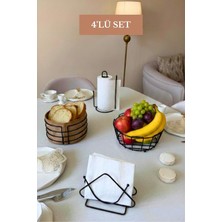 Edora Home 4’lü Set Siyah Üçgen Peçetelik Dik Kağıt Havluluk Ayraçlı Yuvarlak Ekmek Sepeti Oval Köşeli Meyve Sepeti Mutfak Seti