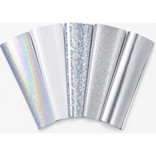 Goldpix Gümüş Tekstil Baskı Folyosu 5'li Set 25X30 cm - 5 Farklı Dokulu Isı Transfer Folyosu