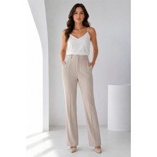 Bihan Store Yüksek Bel Ispanyol Paça Klasik Kumaş Pantolon Y26-222-EKRU