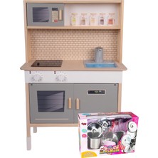 Toysilla Musluktan Su Akan ve Led\'li Ahşap Çocuk Mutfak Seti - Oyuncak Tencere Seti MTFKT8030