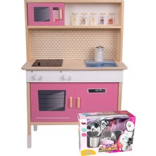 Toysilla Gerçek Su Akan Musluk, Işıklı Ocak, Ahşap Eğitici Mutfak Seti ve Tencere Dahil. MTFKT8032