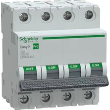 Schneider EZ9F57432 Pro 4 Faz, 32A, 6 Ka, C Tipi Otomat Sigorta
