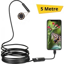 Marsilyan 5 Metre Android Telefon Uyumlu 6 LED Işıklı Su Geçirmez Endoskop / Boroskop Yılan Kamera Hd (4887)