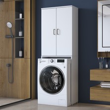 Rani Mobilya Rani KD138 Çamaşır Makinesi Dolabı 2 Kapaklı 2 Raflı Banyo Dolabı Beyaz
