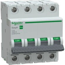 Schneider EZ9F57416 Pro 4 Faz, 16A, 6 Ka, C Tipi Otomat Sigorta