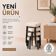 Evdera Mobilya Kare 4lü Puf Takımı Tabure Bench Makyaj Sandalyesi Siyah Ayak