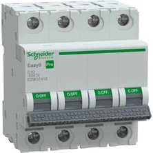Schneider EZ9F57410 Pro 4 Faz, 10A, 6 Ka, C Tipi Otomat Sigorta