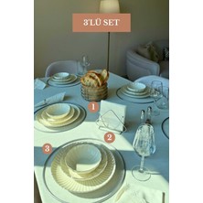 Edora Home 3’lü Set Mat Gümüş 6'lı Supla Üçgen Peçetelik Yuvarlak Ekmek Sepeti Mutfak Seti