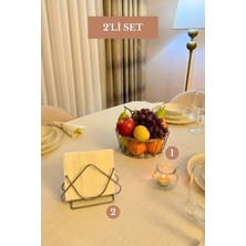 Edora Home 2’li Set Mat Gümüş Üçgen Peçetelik Oval Köşeli Meyve Sepeti Mutfak Seti