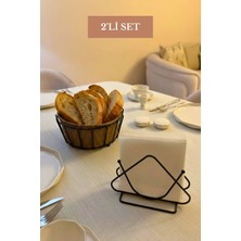 Edora Home 2’li Set Siyah Üçgen Peçetelik Oval Köşeli Ekmek Sepeti Bej Mutfak Seti