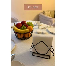 Edora Home 2’li Set Siyah Üçgen Peçetelik Oval Köşeli Meyve Sepeti Mutfak Seti