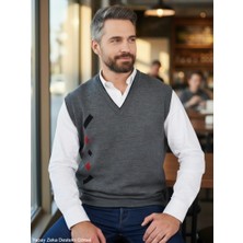 Kamalı Erkek Gri Tüylenme Yapmayan Anti-pilling Standart Fit Normal Kesim V Yaka Triko Süveter