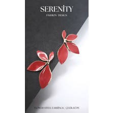 Serenity Kırımızı Mineli Dört Yaprak Çelik Küpe