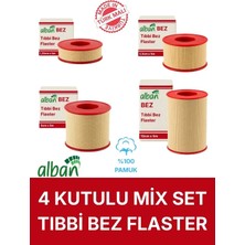Alban Tıbbi Bez Flaster 4'lü Mix Set, Pamuklu Medikal Sabitleme Bandı Tekli Rulo