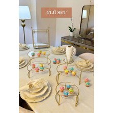 Edora Home 4’lü Set Parlak Altın İkili Büyük Boy Sunumluk İkili Küçük Boy Sunumluk İki Katlı Dikdörtgen Sunumluk Kuğu Peçetelik Mutfak Seti