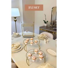 Edora Home 2’li Set Parlak Altın İkili Büyük Boy Sunumluk İki Katlı Dikdörtgen Sunumluk Mutfak Seti