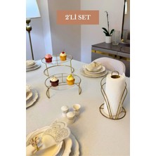 Edora Home 2’li Set Parlak Altın İkili Büyük Boy Sunumluk Kuğu Peçetelik Mutfak Seti